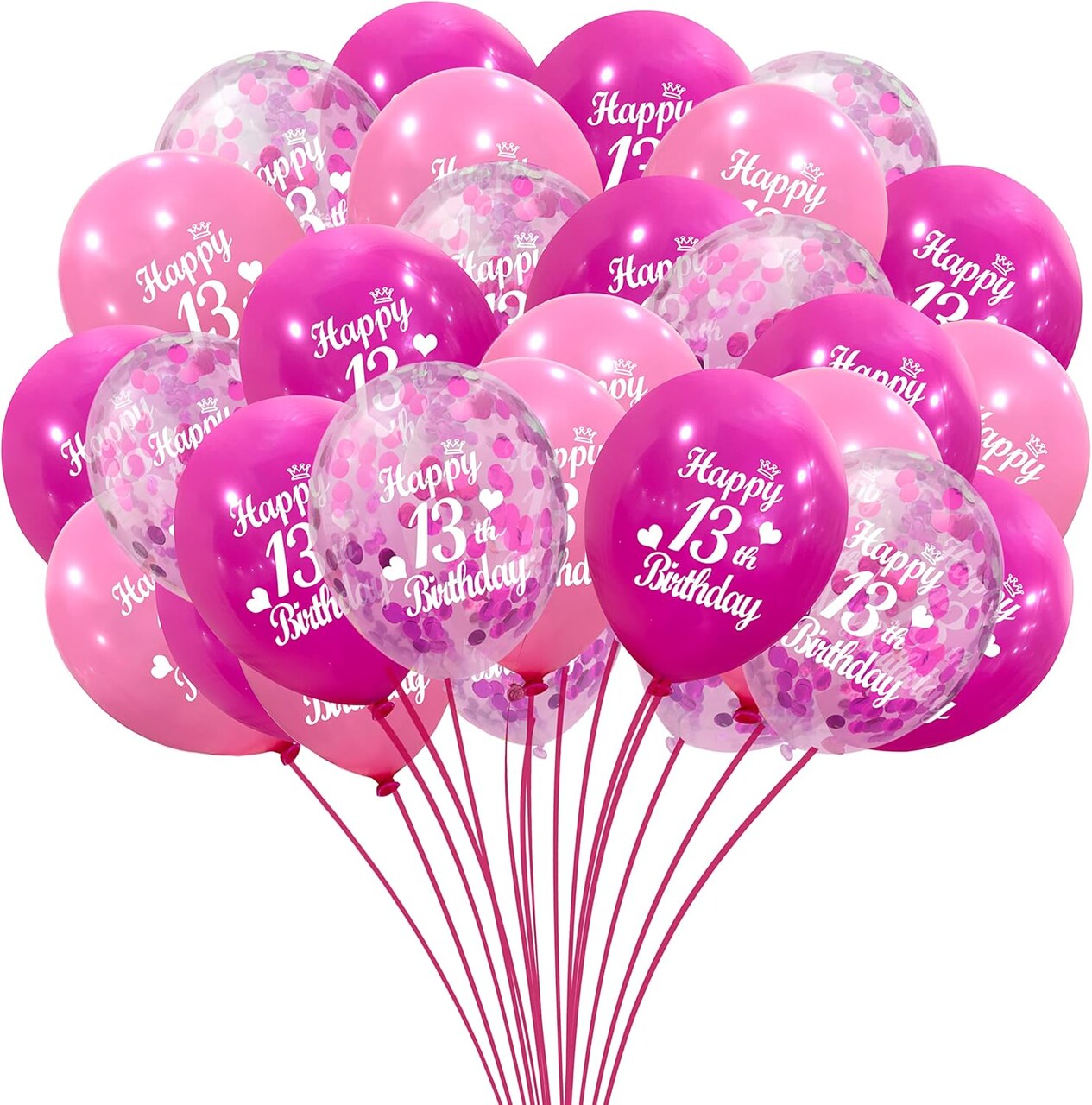 Happy 13th Birthday Latex Balloons Sweet 13th Birthday Decorations (D-hotpink13)